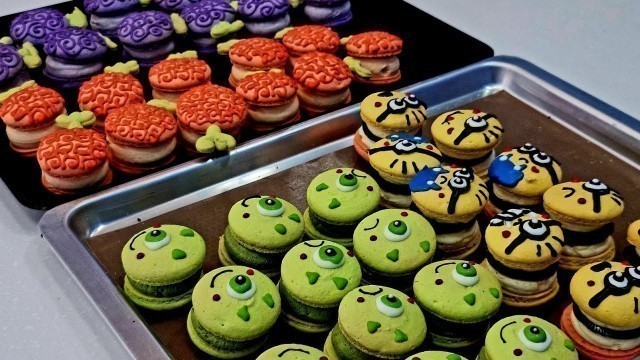 'Character Macaron Making (Cheese, Blueberry, Vanilla oreo, Matcha nutella) - Korean street food'