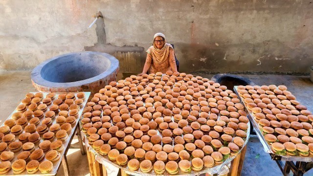 '500 BURGER Prepared By My GRANNY | VEG ALOO TIKKI BURGER | STREET FOOD | VILLAGE COOKING | RECIPE'