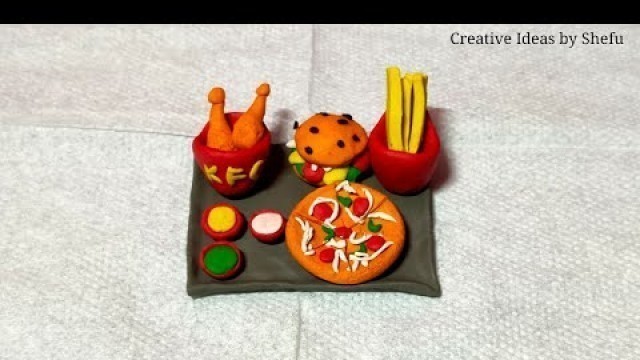 'DIY polymer clay tutorial: Miniature Pizza, French fries, KFC fried chicken & Burger || mini food'