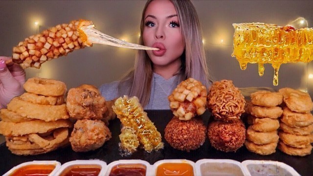 'MOST POPULAR FOOD FOR ASMR (KFC, MOZZARELLA CORN DOG, ONION RINGS, CHICKEN NUGGETS, HONEYCOMB) 먹방'