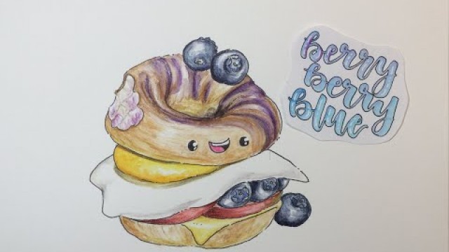 'How To Draw Kawaii (かわいい | 可愛い) Blueberry Bagel Breakfast Sandwich | (Step by Step Easy)'