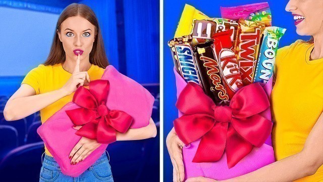 'FUNNY WAYS TO SNEAK FOOD INTO THE MOVIES || Cool Food Hacks by 123 GO!'