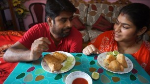 'chicken roll with shingara eating challenge | husband vs wife eating competition'