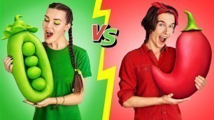 'Eating Only One Color Food for 24 Hours! / Red Vs Green Food Eating Challenge'