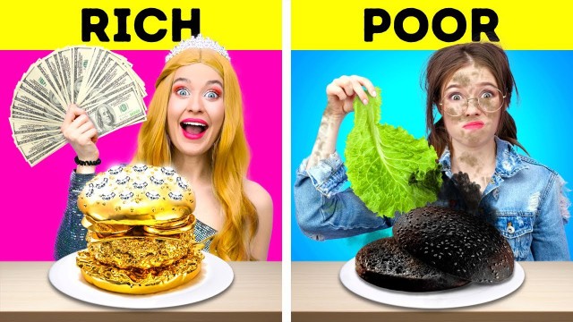 'RICH VS NORMAL STUDENT || Eating Only Expensive Food For 24 HRS! Funny Challenge by 123 GO! FOOD'