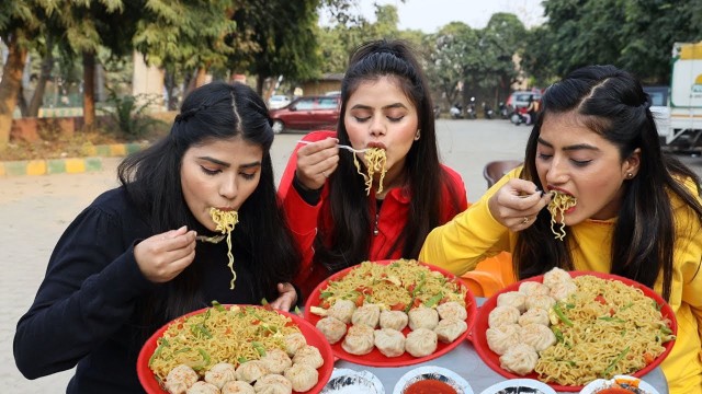 'Spicy Maggi and Momos Eating Challenge | Maggi Momos Eating Competition | Food Challenge'