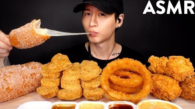 'MOST POPULAR FOOD FOR ASMR (KFC, ONION RINGS, MOZZARELLA CORN DOG, CHICKEN NUGGETS) NO TALKING'