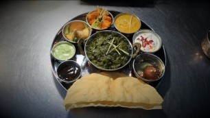 'Chef Making a Vegetarian Thali & Indian Street Food Samosa Chaat at Saffron Circle Restaurant London'