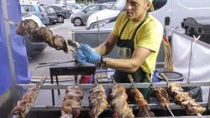 'Brazil Street Food. Huge Churrasco, Picanha and More Great Meat Roasted'