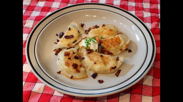 'Cheater Pierogi - Potato & Cheese Dumplings with Bacon and Onions'