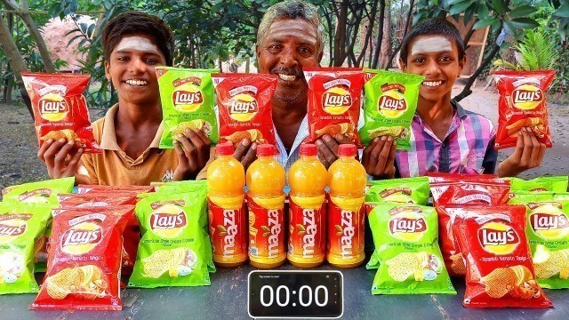 '20 PACK LAYS & 2 LITRE MAAZA CHALLENGE | FOOD EATING COMPETITION | VILLAGE EATING CHALLENGE'