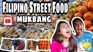 'FILIPINO STREET FOOD MUKBANG | isaw, dugo, kwek kwek, hatdog, chicken skin, mane, kikiam, fishball.'