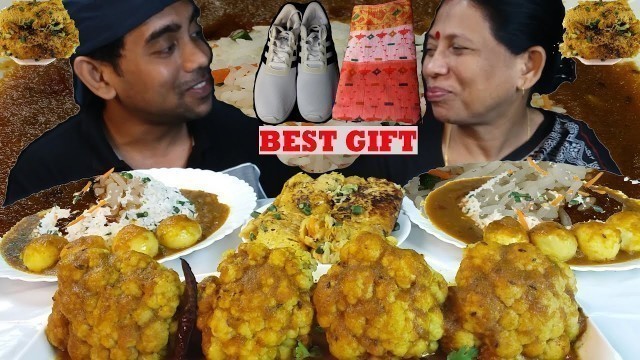 'Food Eating challenge with My Mom Omelette and Cauliflower curry with Fried Rice Mukbang Indian Food'