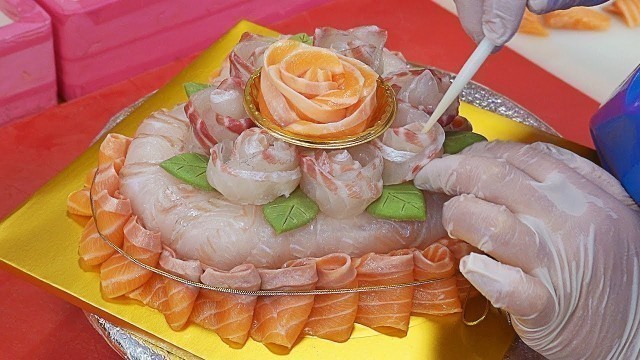 '회 케이크 Amazing Sashimi Cake, Raw Fish Cake - Korean Street Food'