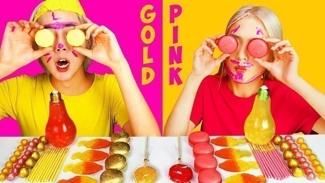 'Pink Food VS Gold Food Challenge Youhoo EATING SOUNDS'