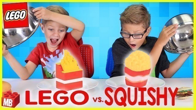 'SQUISHY FOOD vs. LEGO FOOD CHALLENGE!! JUMBO SQUISHIES and Custom Lego Food!'