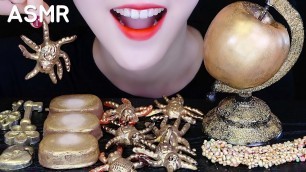 'GOLD FOOD ASMR EDIBLE GLOBE, CHOCOLATE ICE CREAM, NERD ROPE CANDY ASMR NO TALKING'