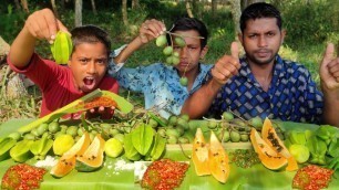 'Eating Sour Food Competition | Olive.Star Fruit.Ambarella.papaya With   very vitter hot Salt Chilli'