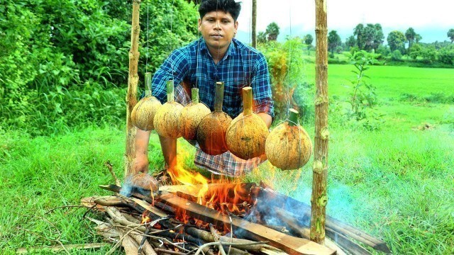 'Primitive Technology - COCONUT CHICKEN - Cooking Skill Village Food Channel'