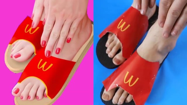 'How to make DIY McDonalds Flip Flops (Awful 5 Minute Craft life hacks)'