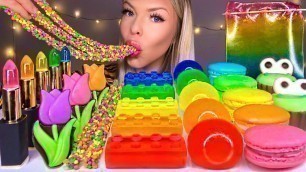 'ASMR *RAINBOW FOOD* EDIBLE JELLY LIPSTICK, FLOWERS, LEGO BLOCKS, NERD ROPE, MACARON CANDY MUKBANG 먹방'