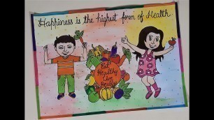 'Drawing of Eating healthy food step by step l Poster on Health is Wealth l Nutrition poster making'