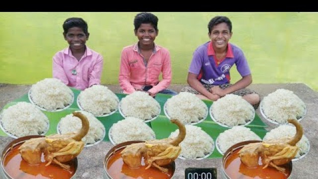 '12 PLATE WHITE RICE KADAI GRAVY EATING CHALLENGE | VILLAGE  EATING COMPETITION | Village Food Trends'