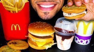 'ASMR EATING MCDONALD\'S SECRET MENU HACKS ICE CREAM COOKIE SANDWICH BIG MAC FISH FILLET FRIES MUKBANG'