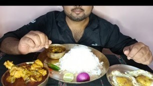 'Rice,Chiken Lal Jhol,Korola Alu Sobji,Sunny Side Up Egg Pouch,Sald *Indian Food Mukbang*'