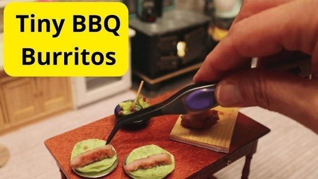 'Miniature Cooking BBQ Pork & Avocado Spinach Tortilla Wrap - Tiny Food Cooked in Mini Kitchen'