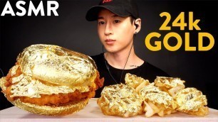 '24k GOLD SPICY CHICKEN SANDWICH & WAFFLE FRIES MUKBANG (No Talking) EATING SOUNDS | Zach Choi ASMR'