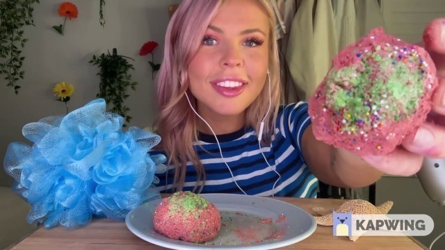 '(REVERSED ASMR Food) HUNNIBEE ASMR | EDIBLE CANDY BATH BOMB EATING | NO TALKING'