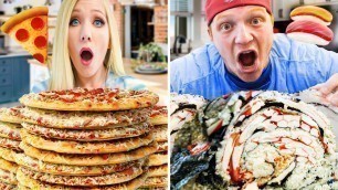 '100 Layers of Pizza vs 100 Layers of Sushi Challenge ft. Unspeakable!'