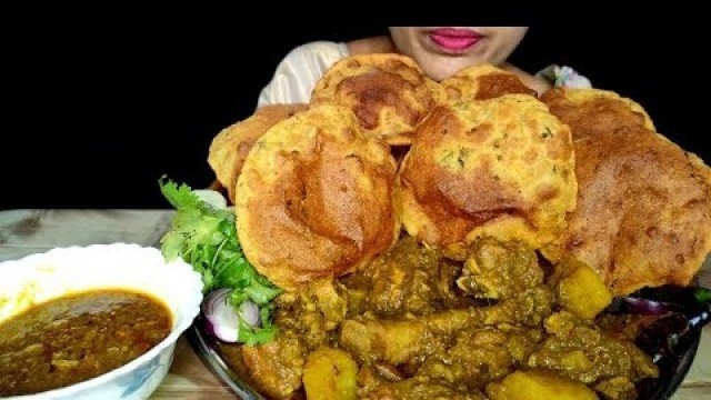 'MASALA PURI, MUTTON CURRY EATING SHOW ||MUKBANG|| INDIAN FOOD EATING'