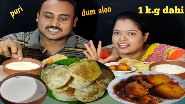 'Puri dam aloo misti dahi eating challenge || food vlogers Aparna'