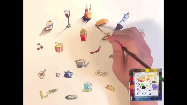 'Watercolor on Pen & Ink Food Doodles Tutorial'