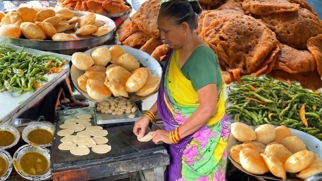 'Savitri Anuty Selling Puri Subji Rs .20 /- Only | LunchTime Rush For Malpua | Indian Street Food'