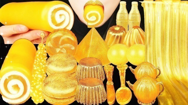 'ASMR GOLD FOOD EDIBLE TOWEL JELLO CAKE, SPOON, CHOCOLATE, NIK L NIP, JELLY NOODLES, MACARON MOCHI 먹방'