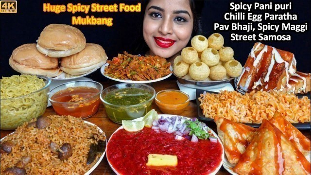 'ASMR Eating Spicy Pani Puri,Samosa,Pav Bhaji,Maggi,Veg Sandwich Indian street Food ASMR Eating Video'