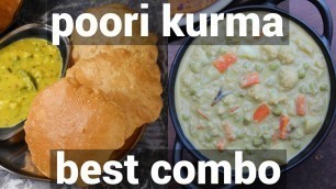 'perfect soft poori & kurma recipe combo for breakfast | hotel style puri kurma meal combo'