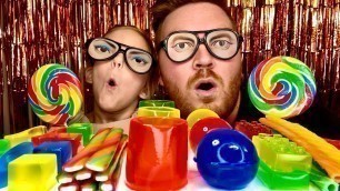 'Mukbang RAINBOW Food Edible Legos, Jelly Cups, TikTok Balls, Cubes, Sweet Tart Ropes, Edible Spoons'